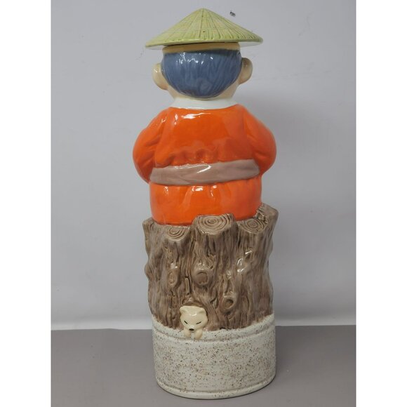 Vintage Ceramic Asian Man Rice Bag Hiking Stick Storage‎ Holder Decanter - Picture 3 of 13